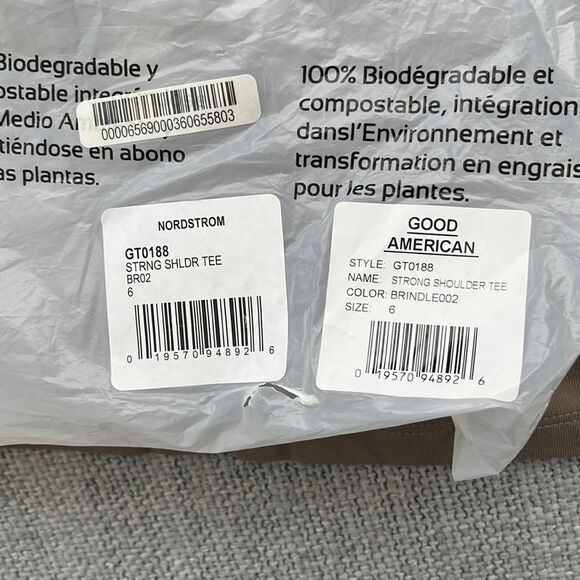 Good American Strong Shoulder Tee Cotton Modal Brindle Size 6 - Picture 6 of 8